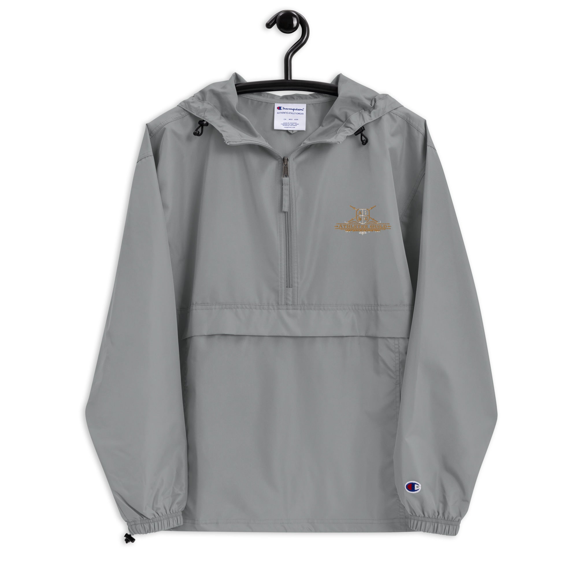 embroidered champion packable jacket graphite front