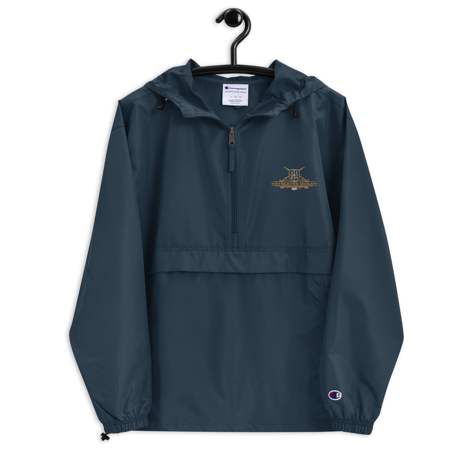 embroidered champion packable jacket navy front