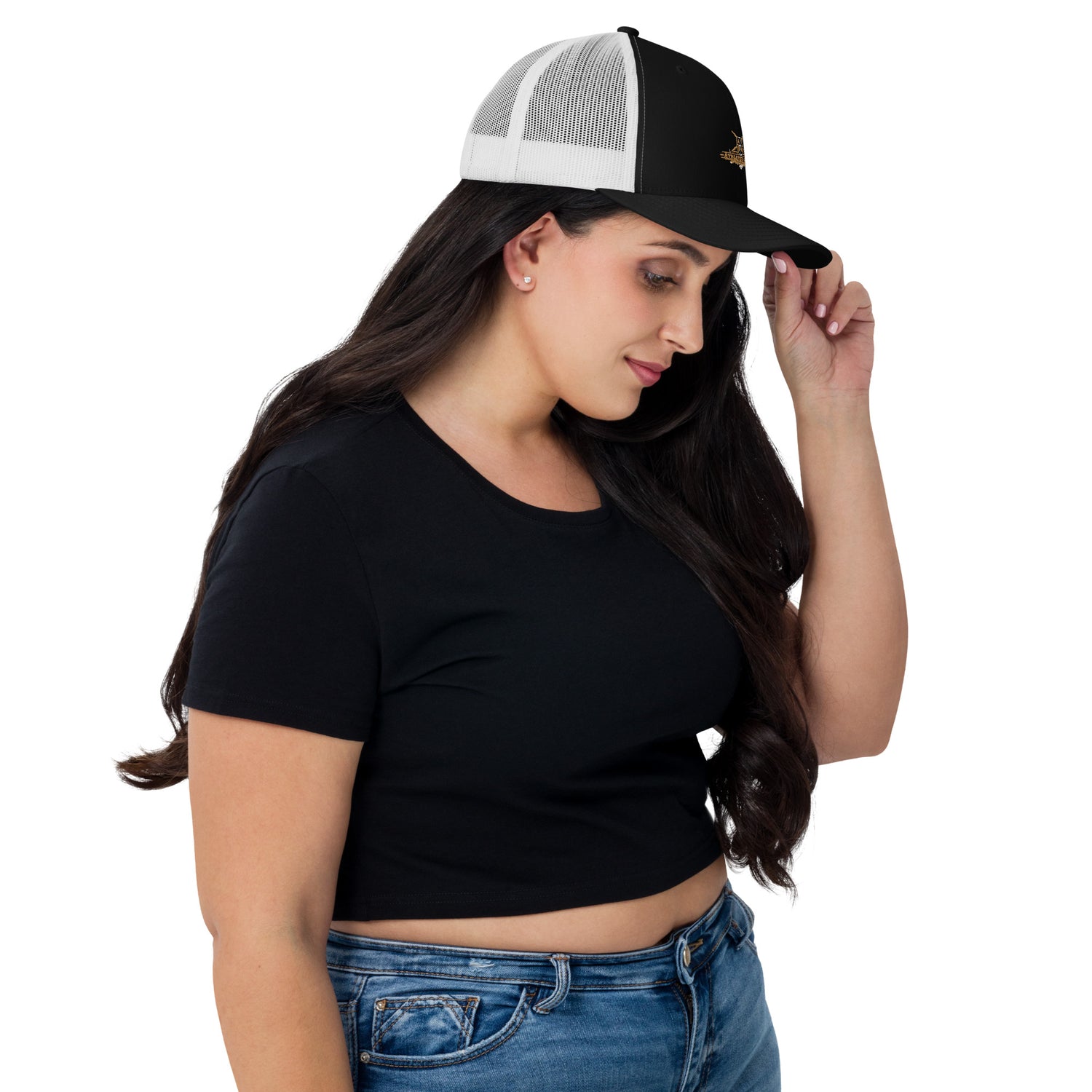 retro trucker hat black white right