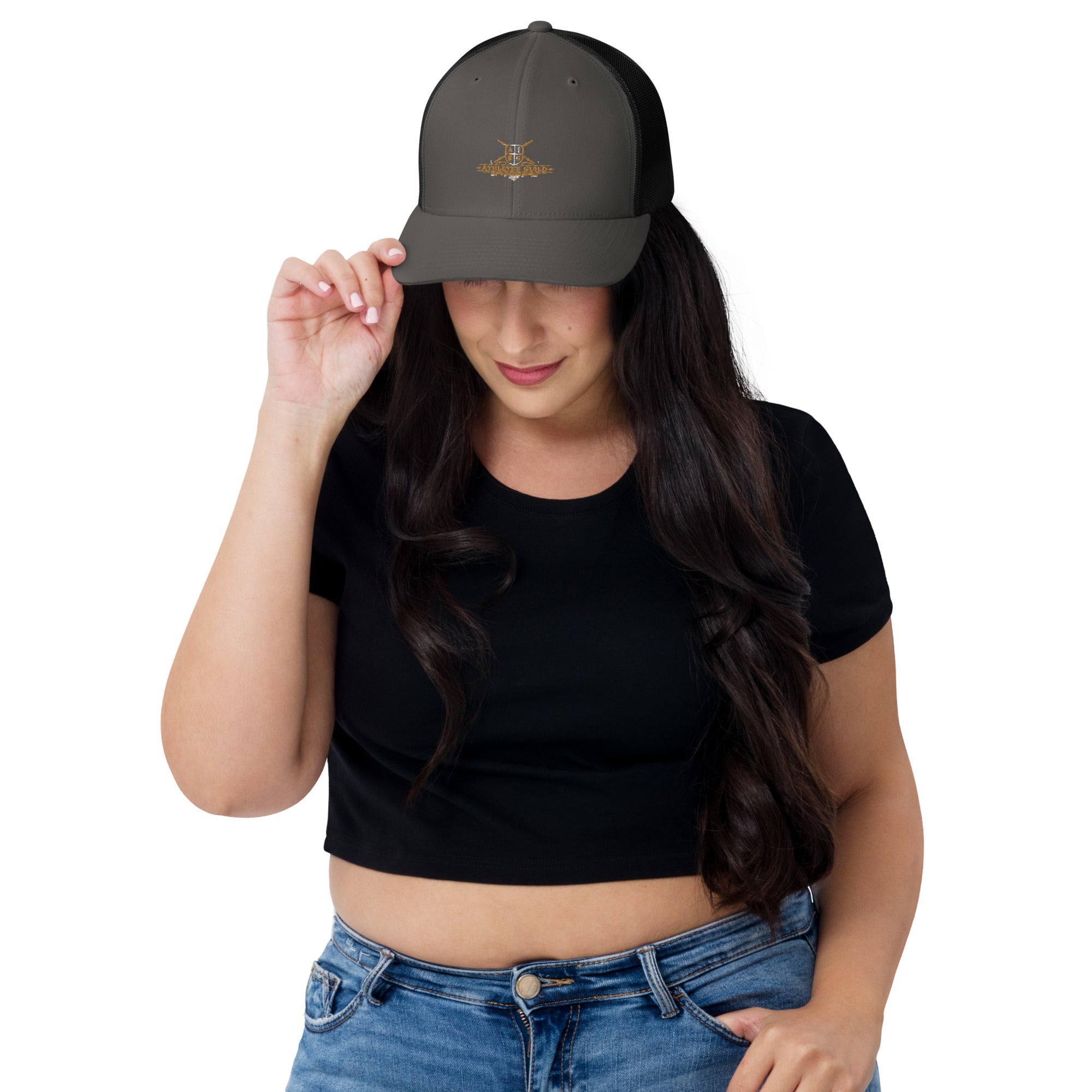 retro trucker hat charcoal black front