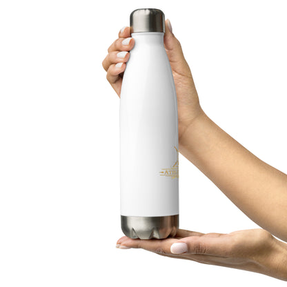 stainless steel water bottle tilt side logo view