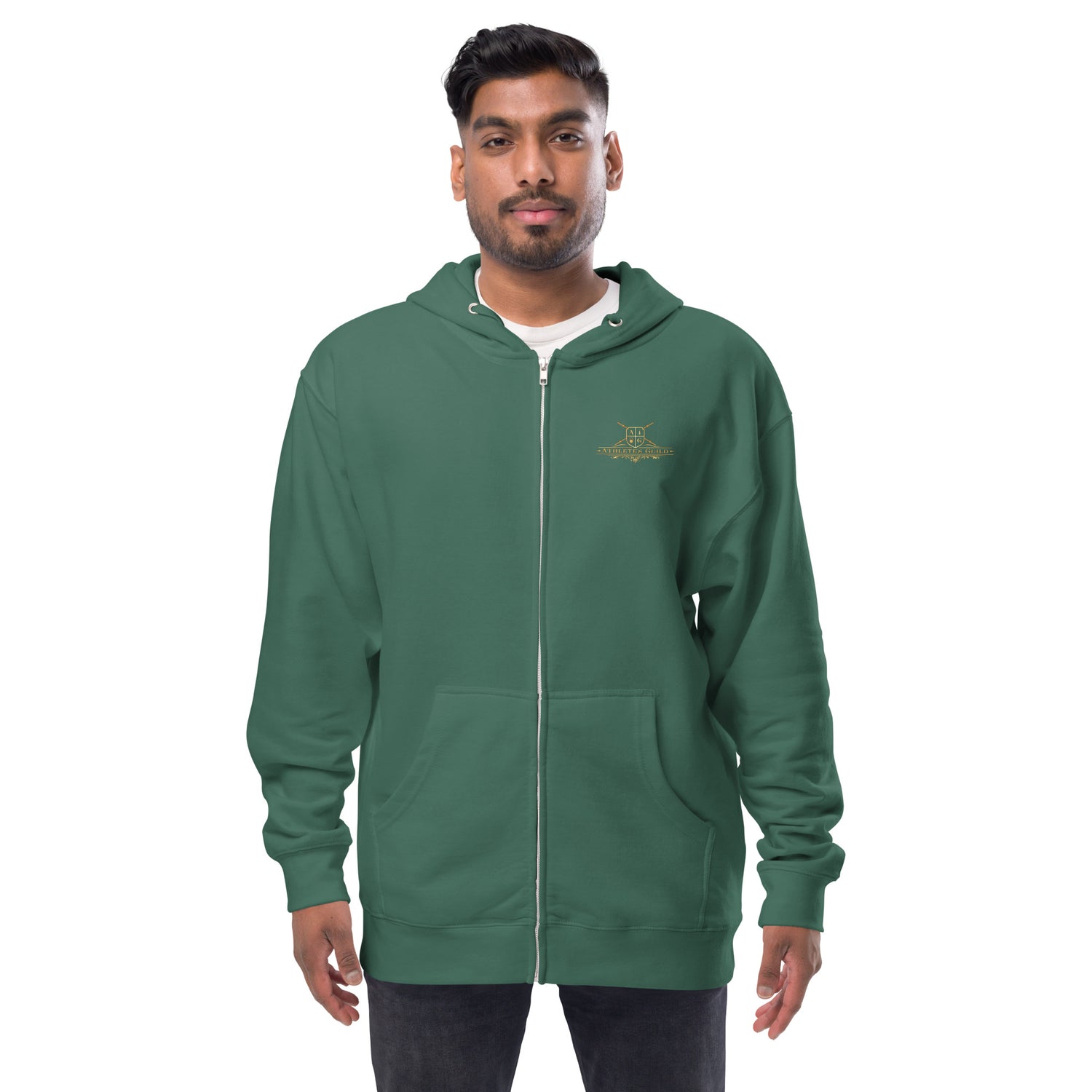 unisex fleece zip up hoodie alpine green front