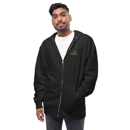 unisex fleece zip up hoodie black front