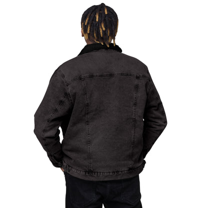 unisex sherpa denim jacket black denim back