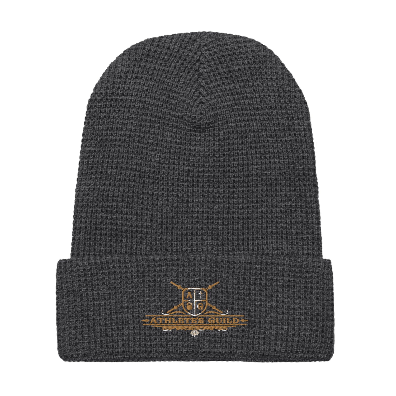 waffle beanie heather charcoal front with logo