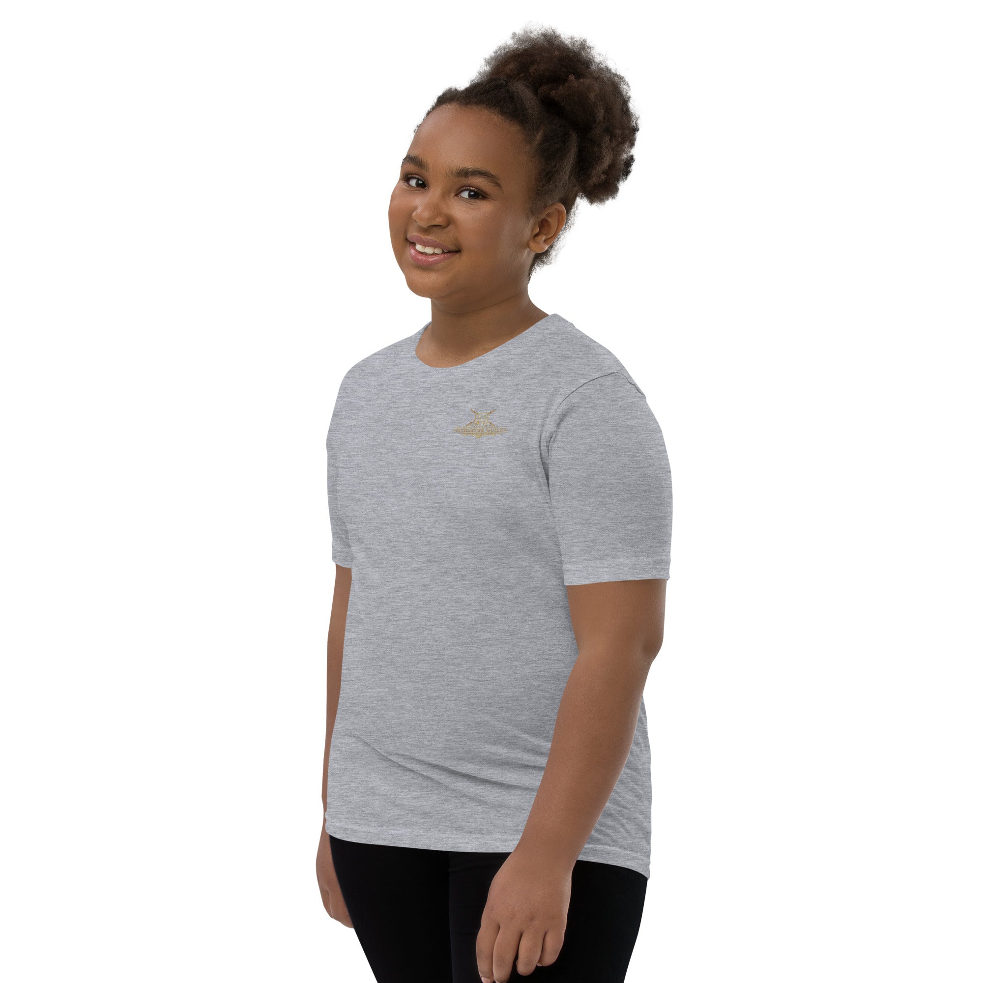 youth staple tee athletic heather left front