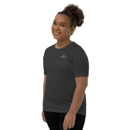 youth staple tee dark grey heather left front