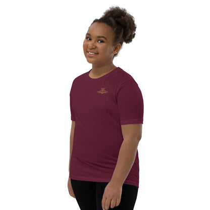 youth staple tee maroon left front